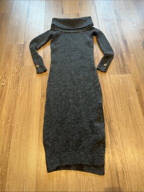 River Island Charcoal Knit Off Shoulder Midi Dress